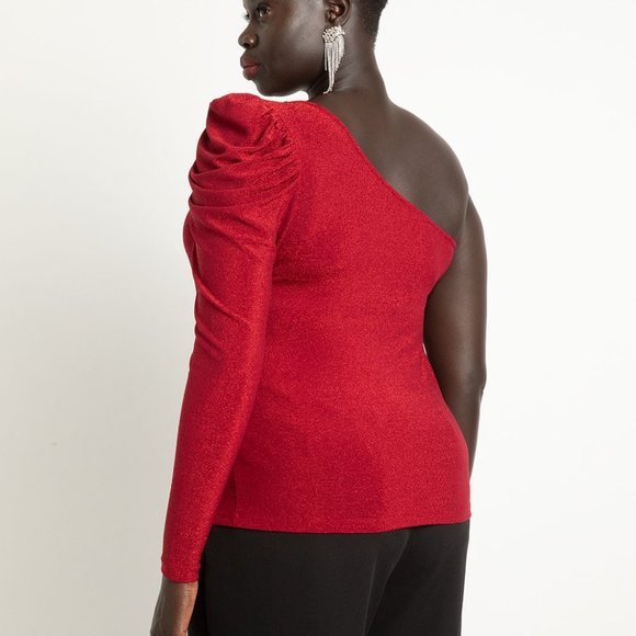 (SOLD) (2) Two Eloquii One Shoulder Lurex Shirts Plus Sz 18/20W - Picture 4 of 4